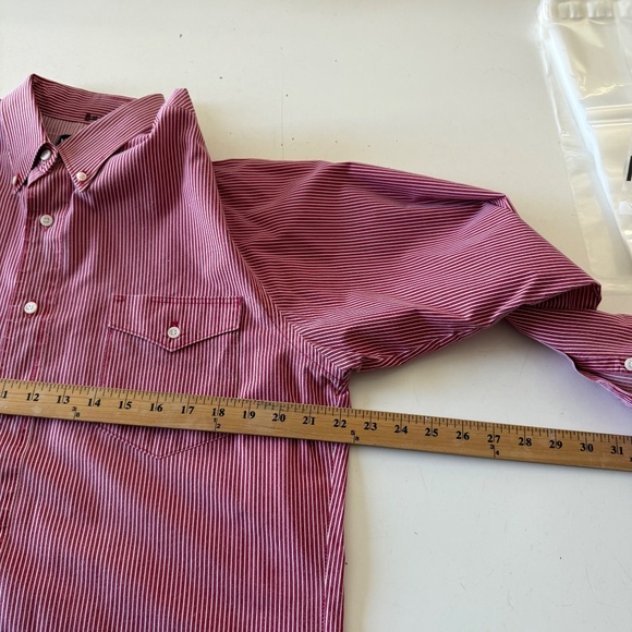 VTG Wrangler 90s Western Red Conductor Striped Button Down Shirt Mens 16 X-Long - Picture 5 of 7